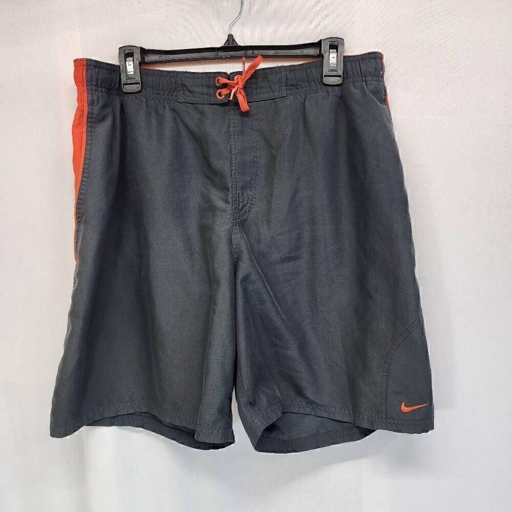 Nike Swim Trunks Mens Gray Orange Board Shorts Size Large E15